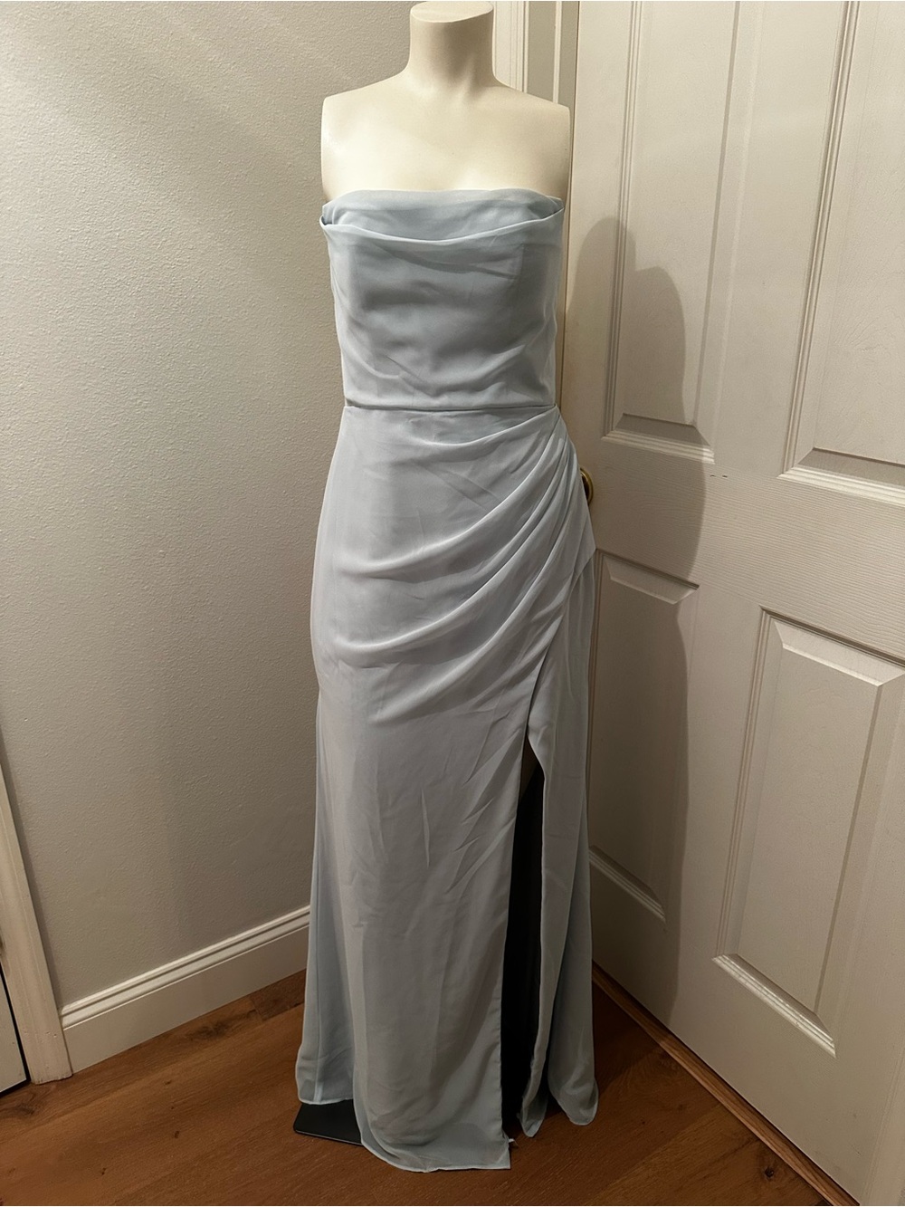 Azazie Strapless Light Blue Draped Maxi Gown A6 wedding
